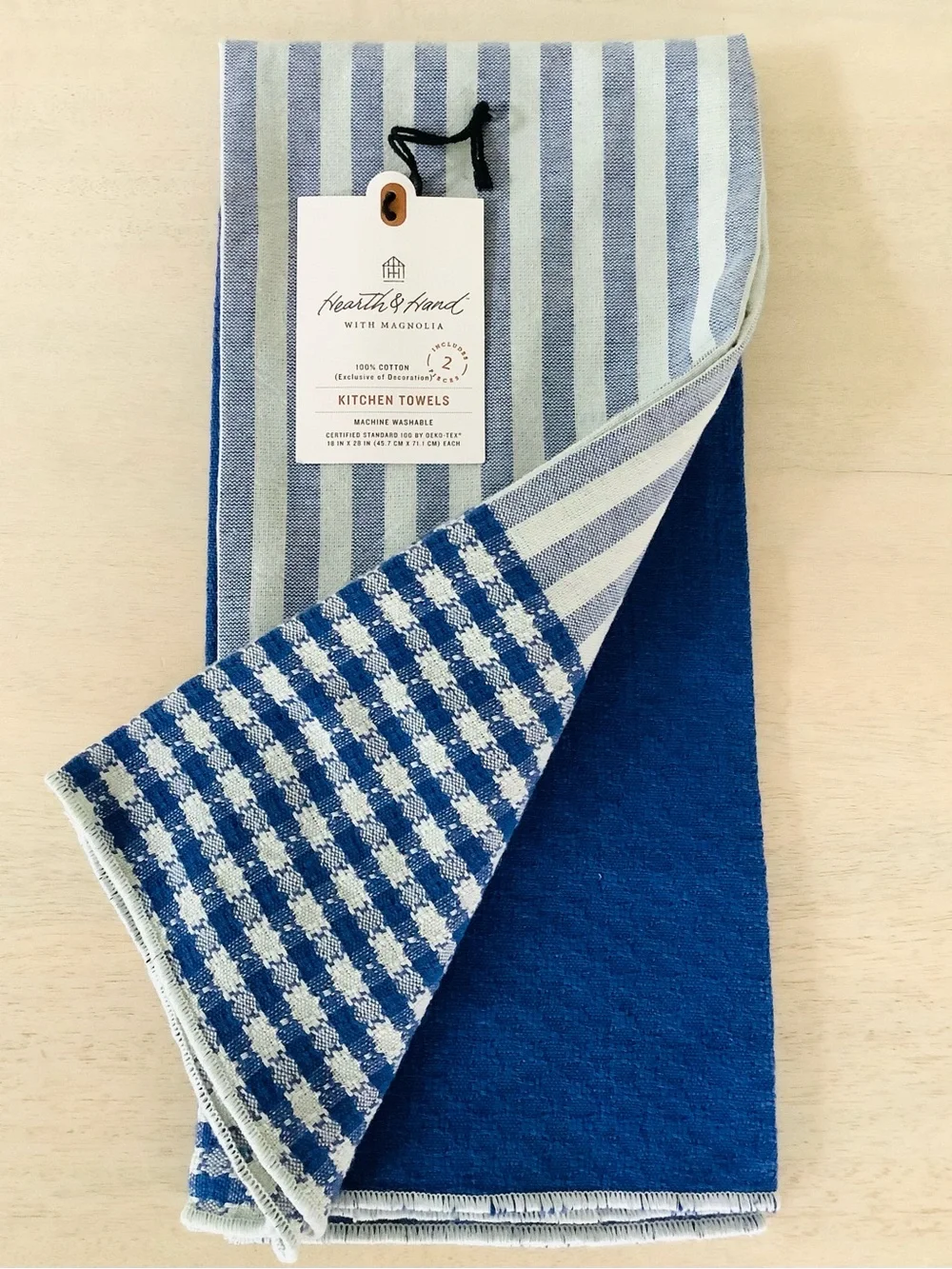 Hearth & Hand Magnolia Set of 2 Stripe + Blue Kitchen Towels
